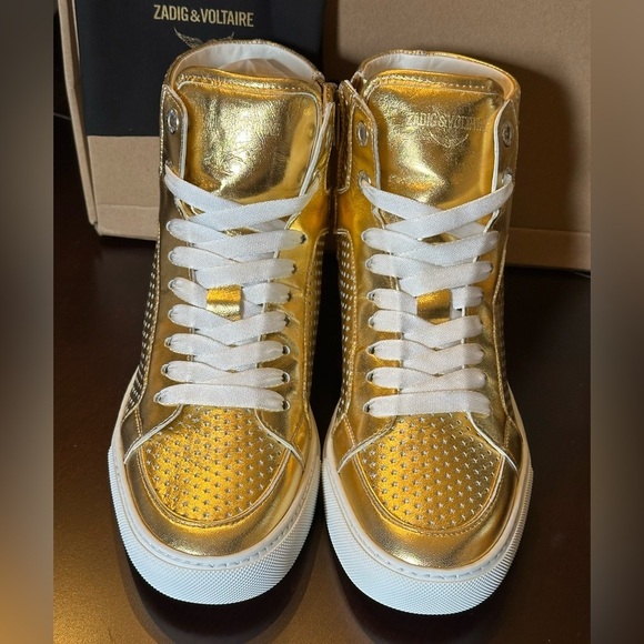 NIB Zadig & Voltaire HIGH FLASH VINTAGE METAL
Perforated Stars 39 Gold Hightop 8 - Picture 6 of 14